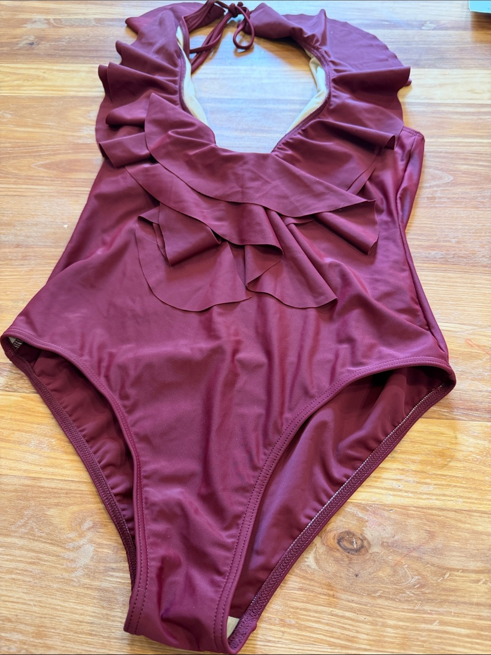 Ruffled One-Piece Swimsuit in Burgundy